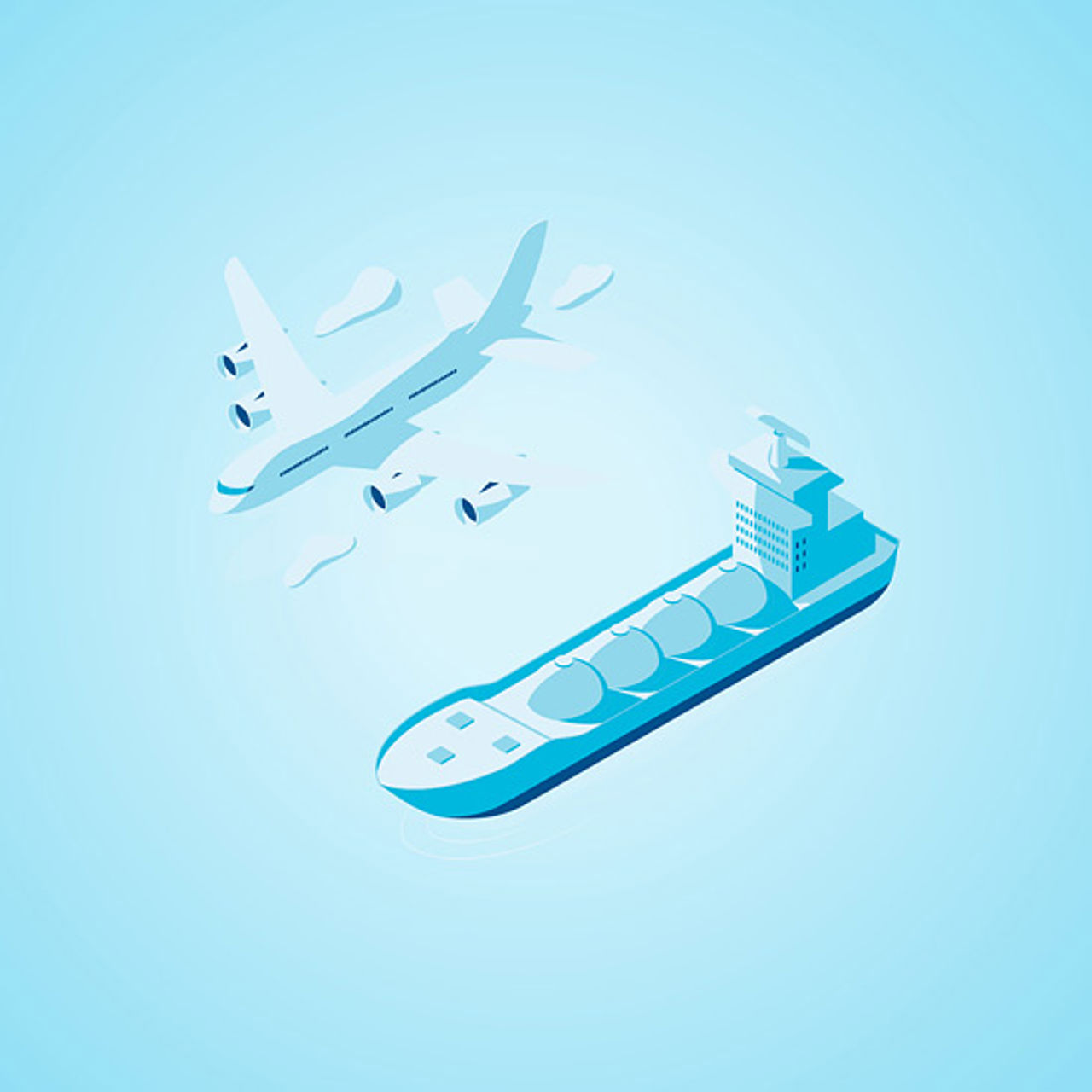 Illustration of transport with airplane and ship