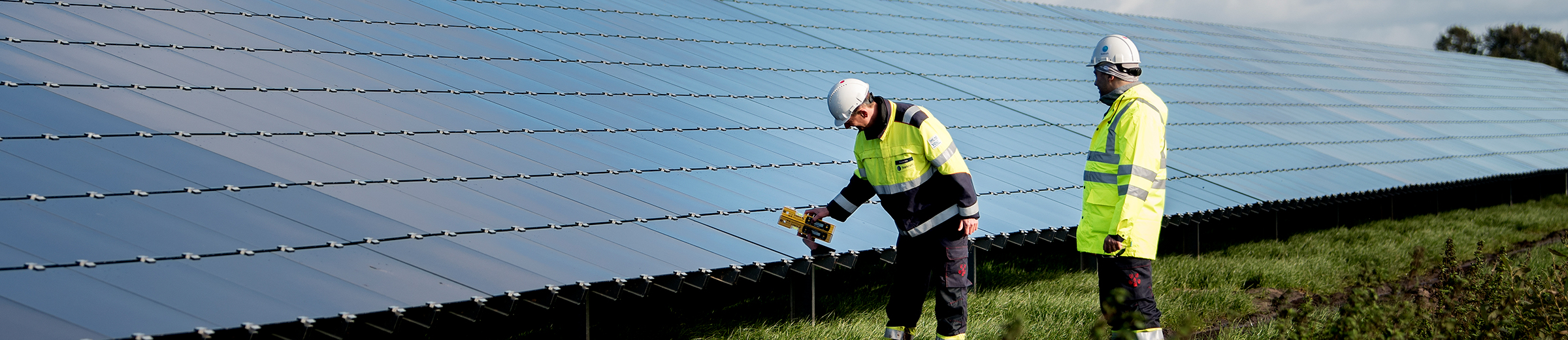 Trabajadores delante de una planta solar